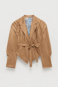 FREDERICA | BELTED PLEATED SHOULDER TAILORED JACKET