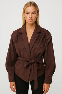 FREDERICA | BELTED PLEATED SHOULDER TAILORED JACKET
