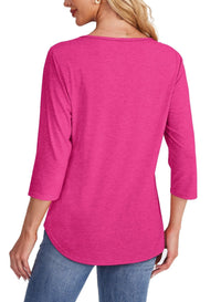 Tessa | Women's 3/4 Sleeve Pleated Top Scoop Neck Casual Everyday Top