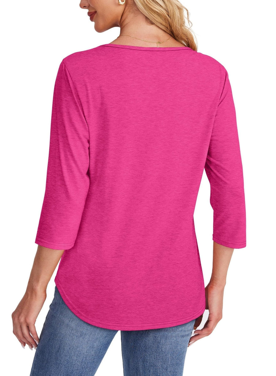 Tessa | Women's 3/4 Sleeve Pleated Top Scoop Neck Casual Everyday Top