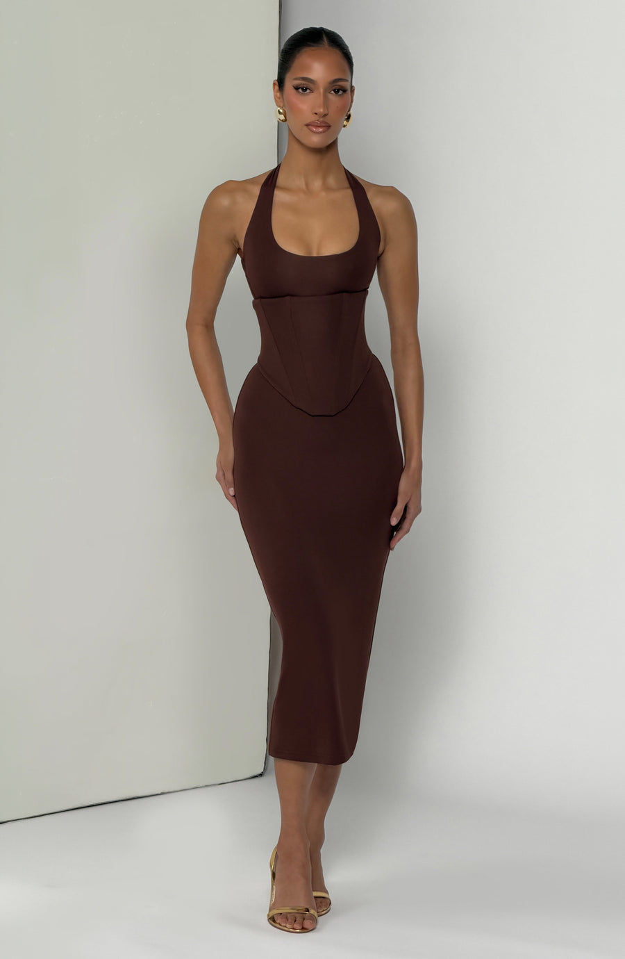 Antonia Midi Dress – Plum Brown