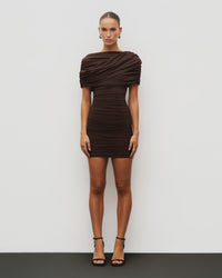 Evangeline Draped Shoulder Mini Dress