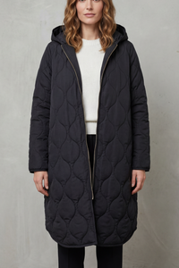 HARPER | HOODED WAVE QUILTED LONGLINE PUFFER COAT
