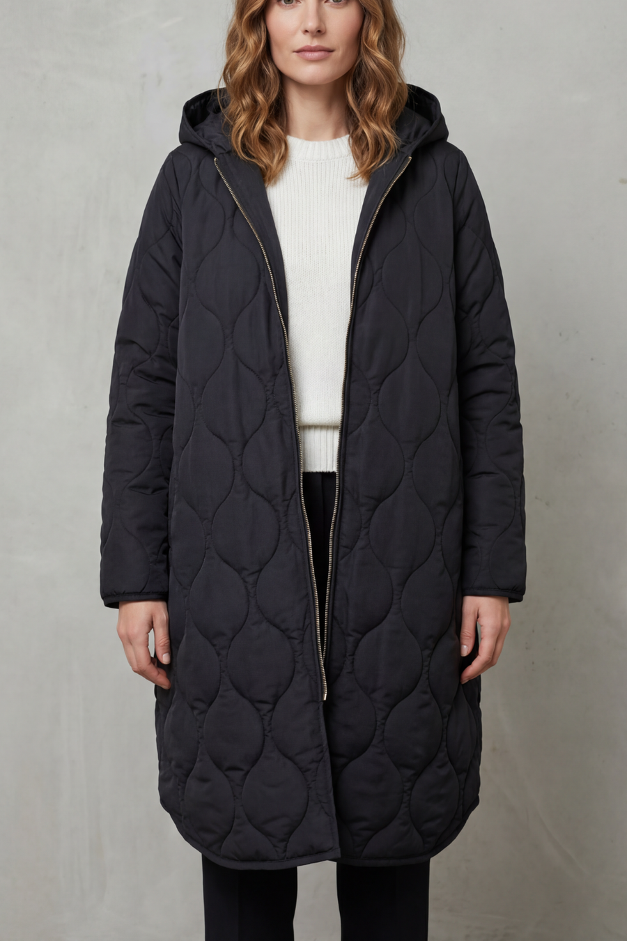 HARPER | HOODED WAVE QUILTED LONGLINE PUFFER COAT