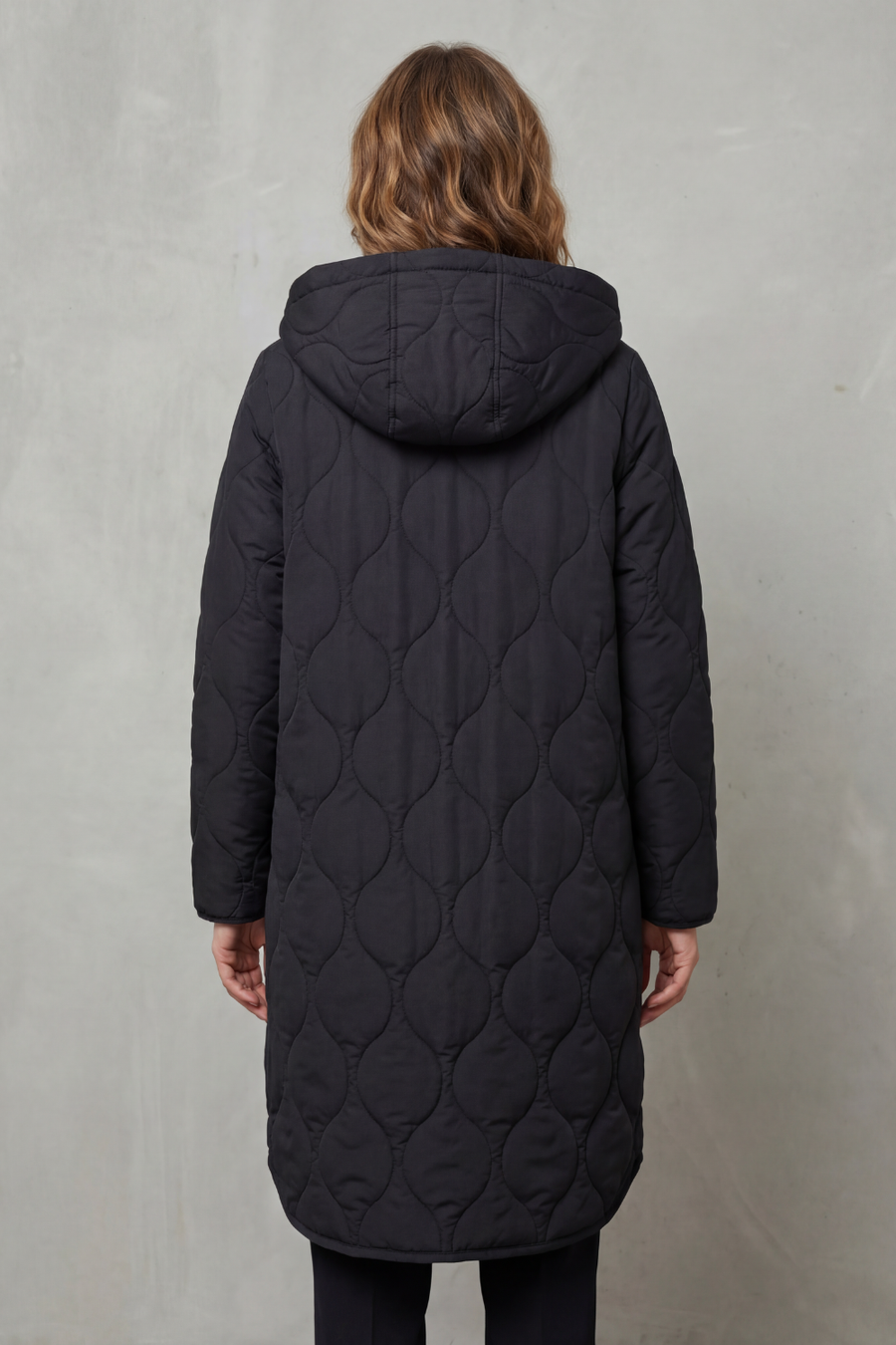 HARPER | HOODED WAVE QUILTED LONGLINE PUFFER COAT