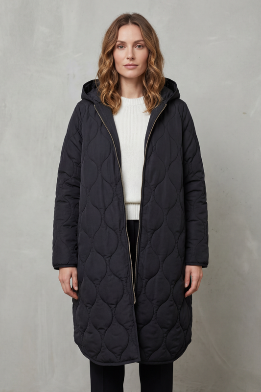 HARPER | HOODED WAVE QUILTED LONGLINE PUFFER COAT