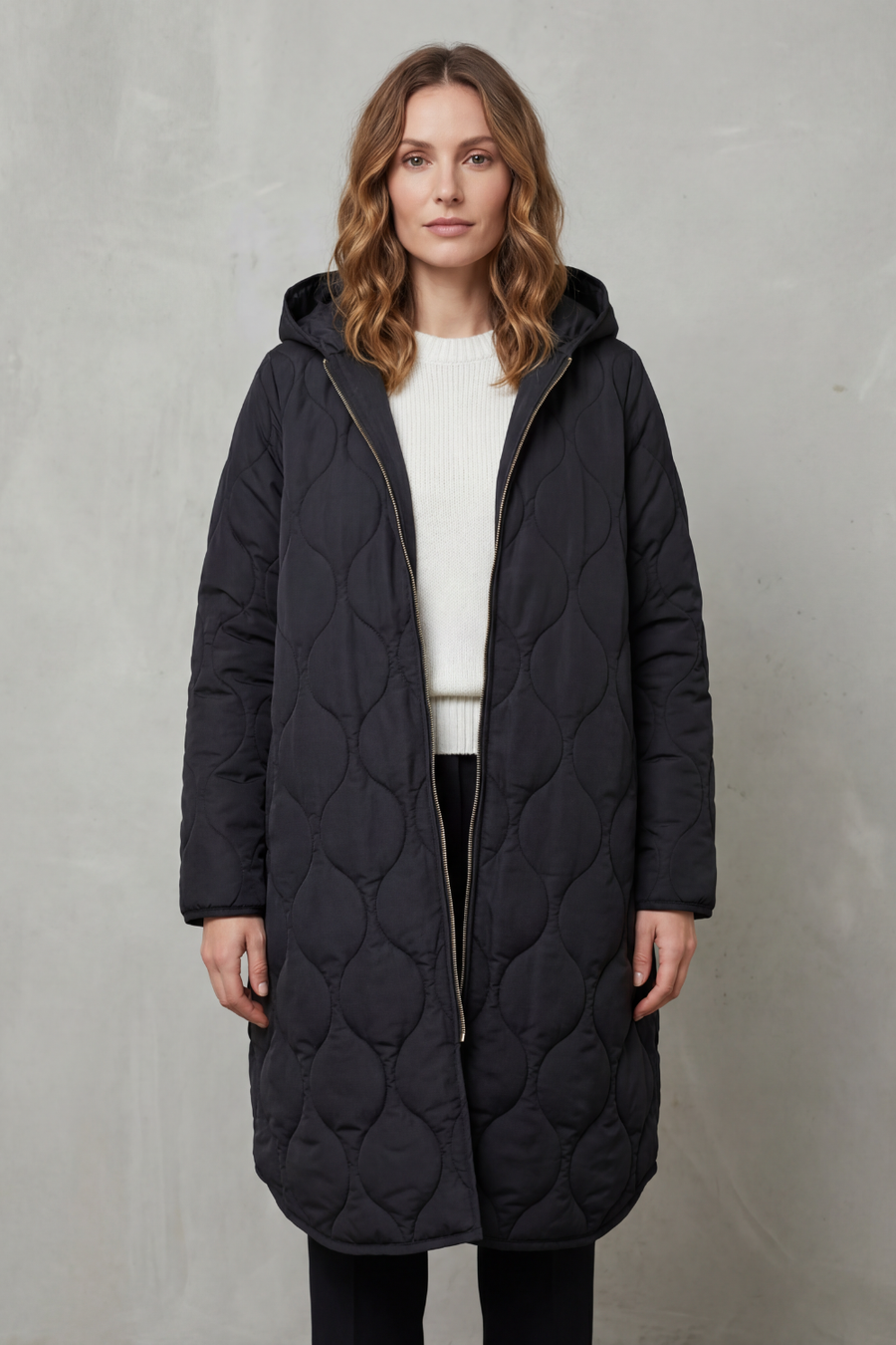 HARPER | HOODED WAVE QUILTED LONGLINE PUFFER COAT