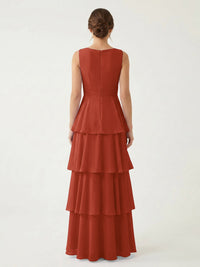Isabelle Chiffon A-Line Dress in Rust