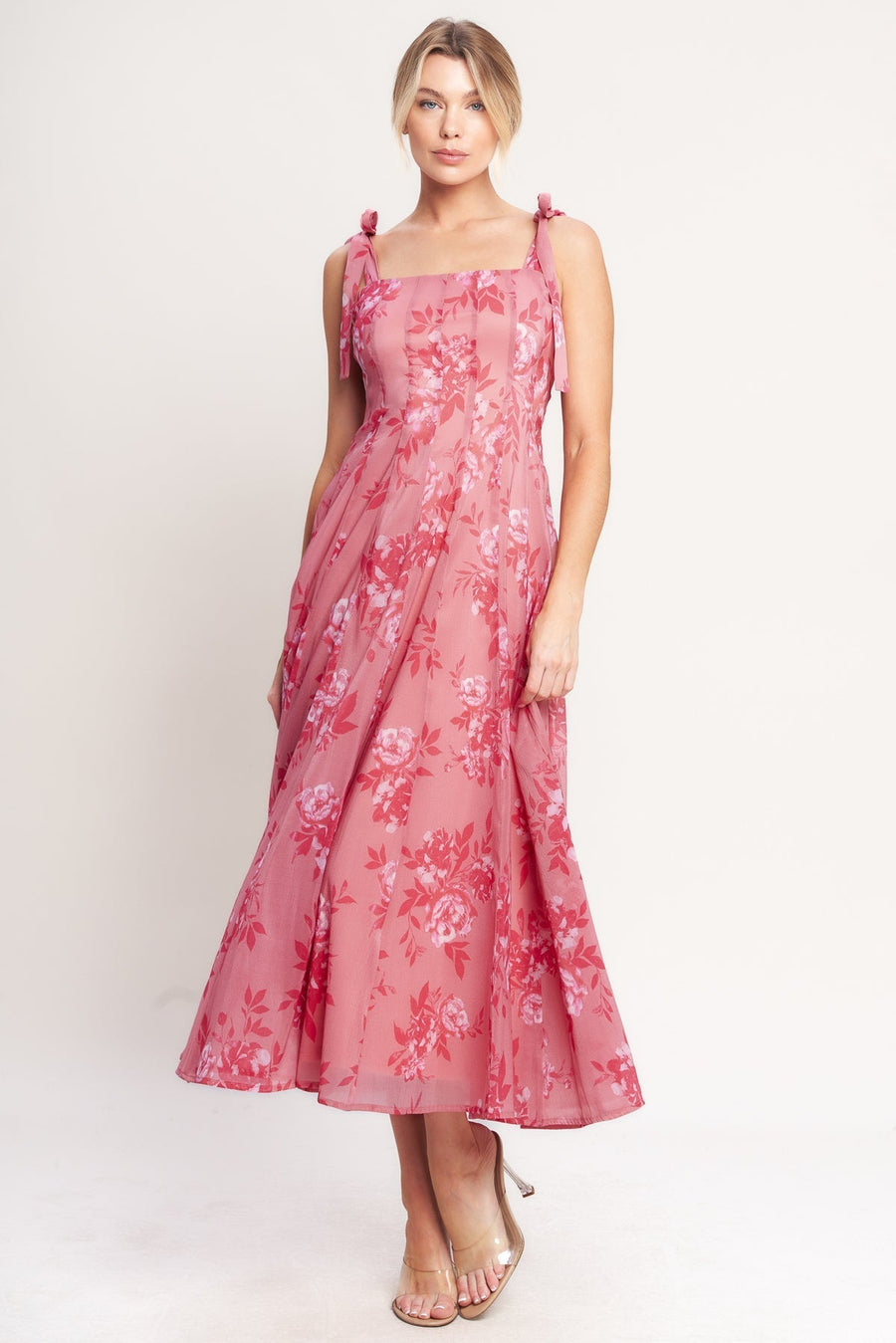 Arabella Square Neck Chiffon Midi Dress