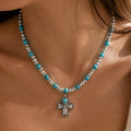 Turquoise Beaded Cross Necklace