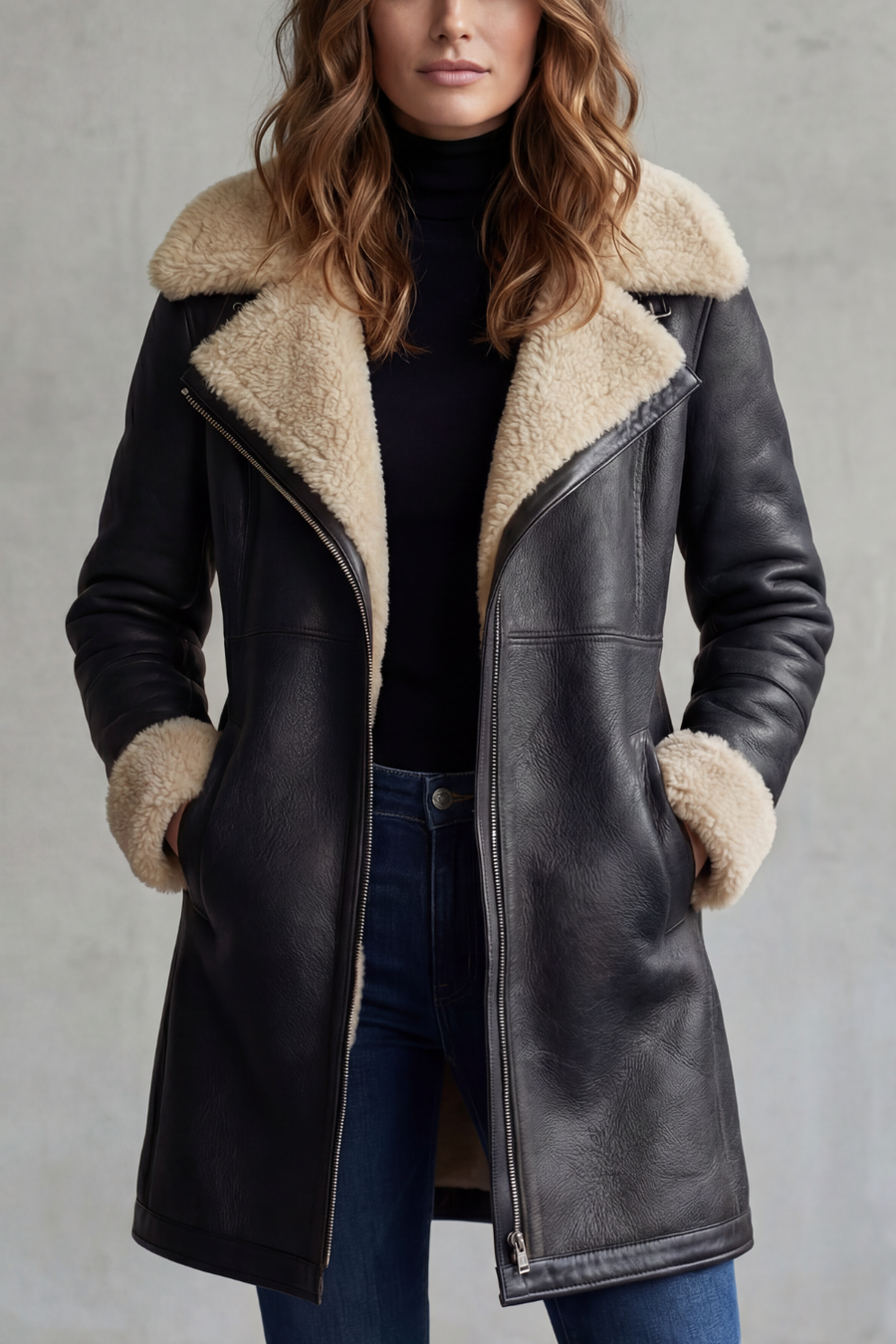 ISLA | LEATHER SHEARLING LINED LONGLINE COAT