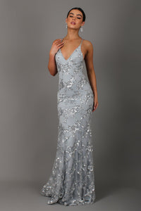 Sequin V Neck Backless Maxi Dress