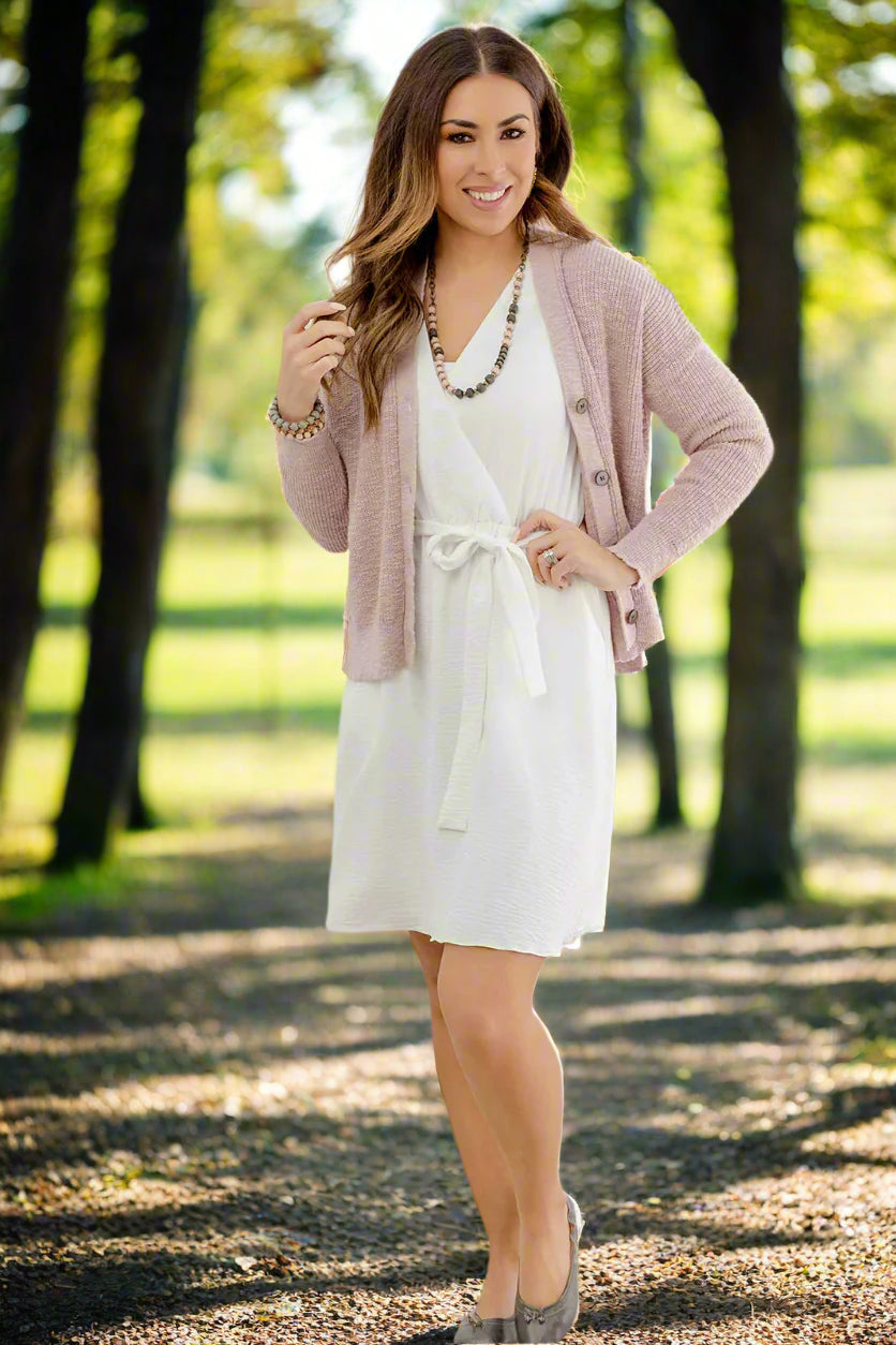 Woven Button Accented Cardigan