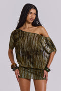 Ophidian Devore Backless Mini Dress in Croc