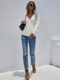 Margot Wrap Knit Top with Lantern Sleeves