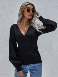 Margot Wrap Knit Top with Lantern Sleeves
