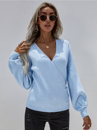 Margot Wrap Knit Top with Lantern Sleeves