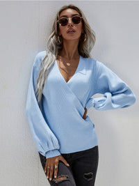 Margot Wrap Knit Top with Lantern Sleeves