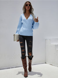 Margot Wrap Knit Top with Lantern Sleeves