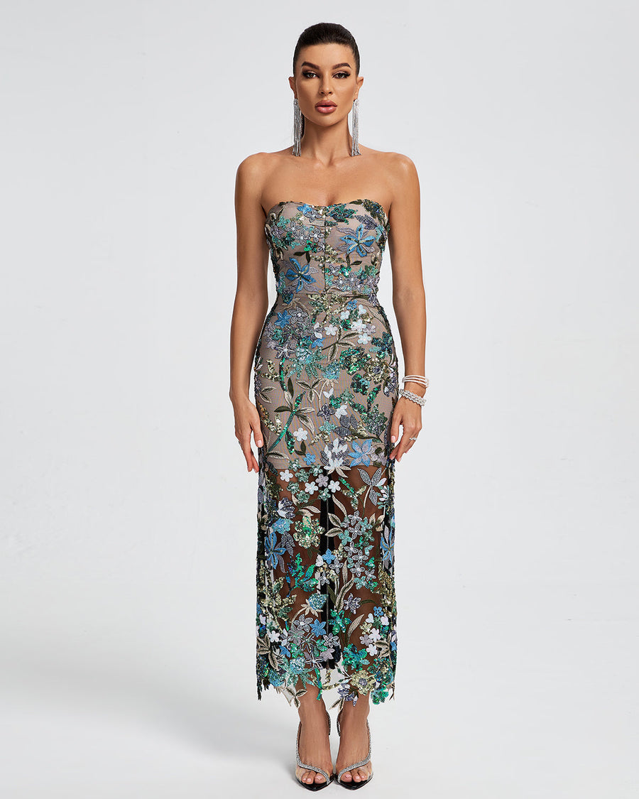 Dahlia Sequin Maxi Dress in Red
