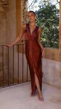 Lucia Rust Linen Maxi Dress