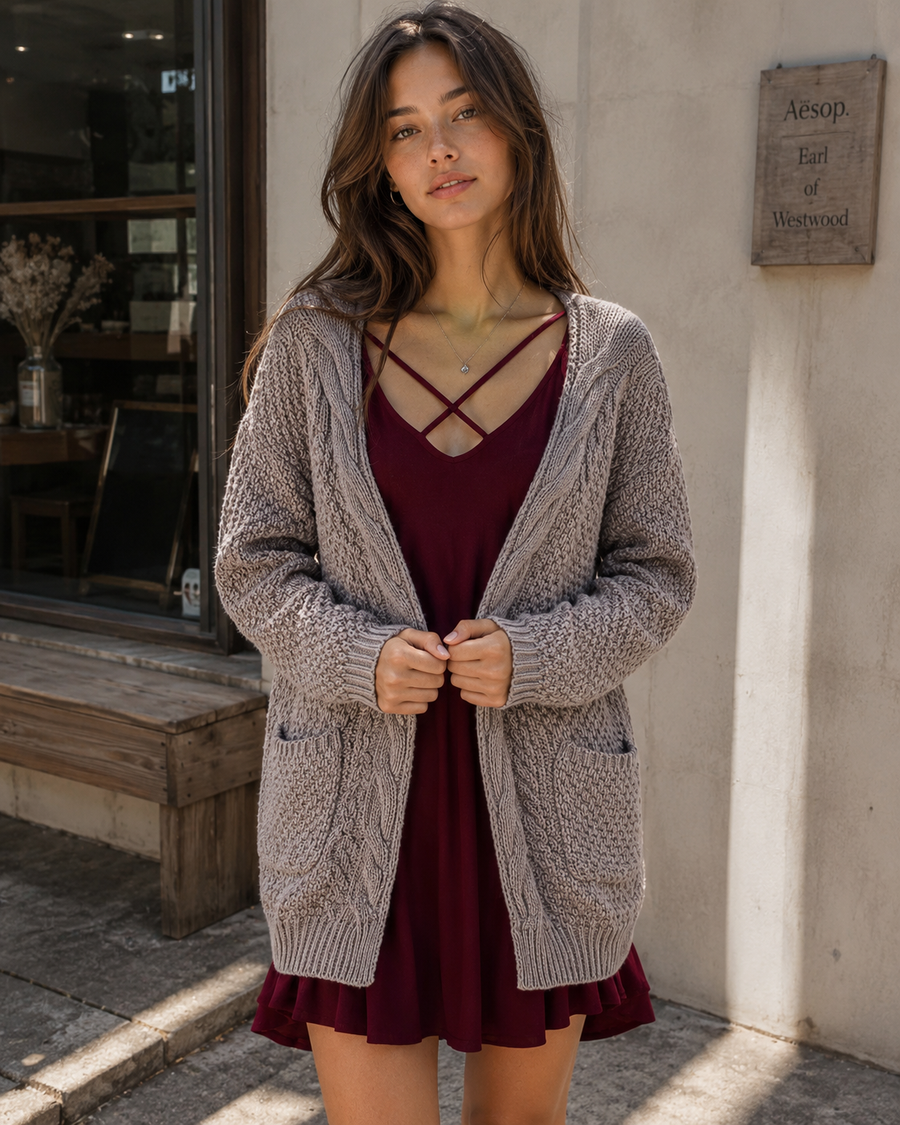 Margot Open-Front Cable Knit Cardigan
