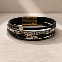 Leather Wrap Strand Zirconia Bracelet