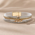 Leather Wrap Strand Zirconia Bracelet