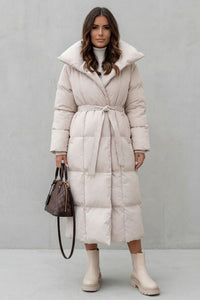 LILIAN | BELTED HOODED LONGLINE PUFFER COAT