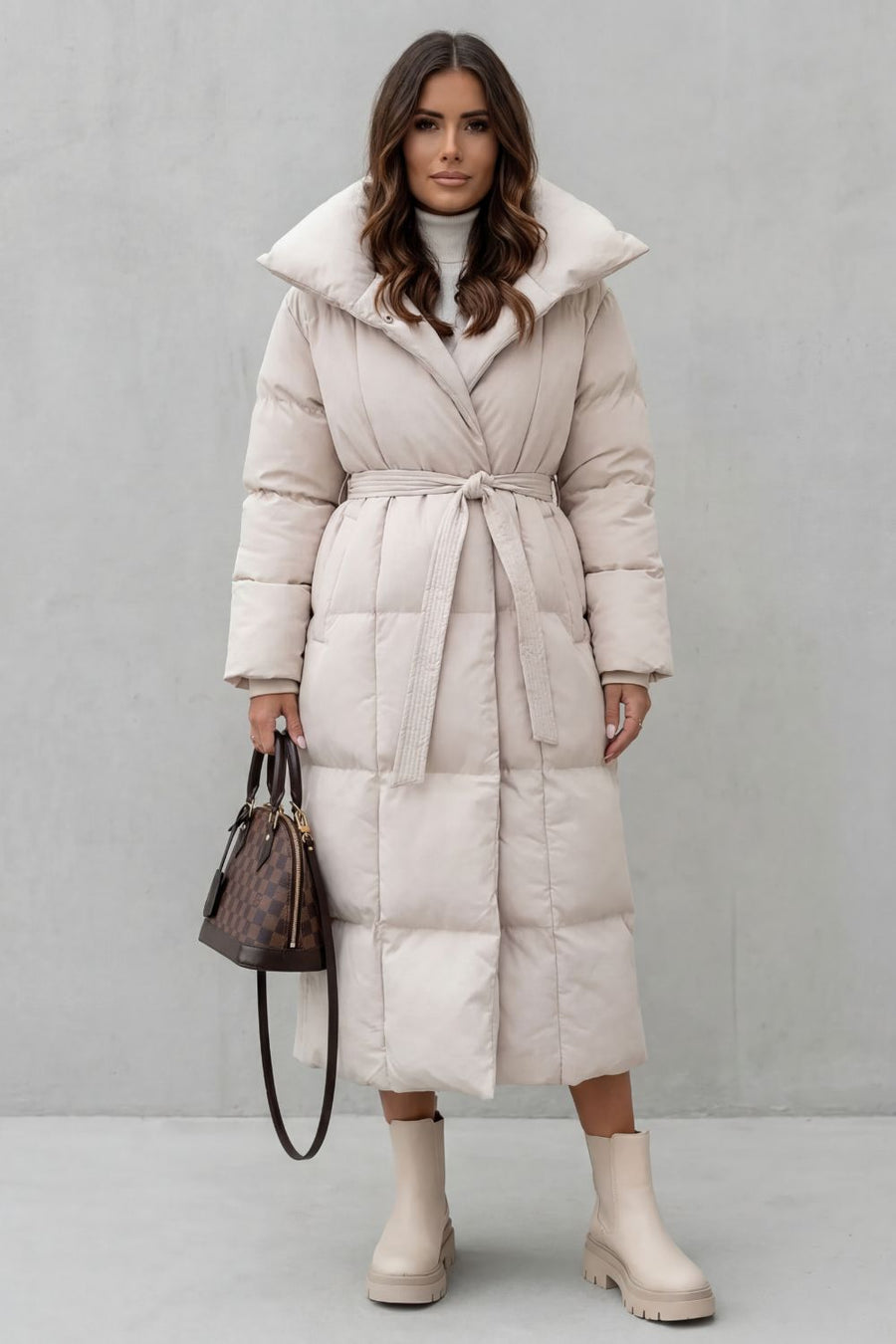LILIAN | BELTED HOODED LONGLINE PUFFER COAT