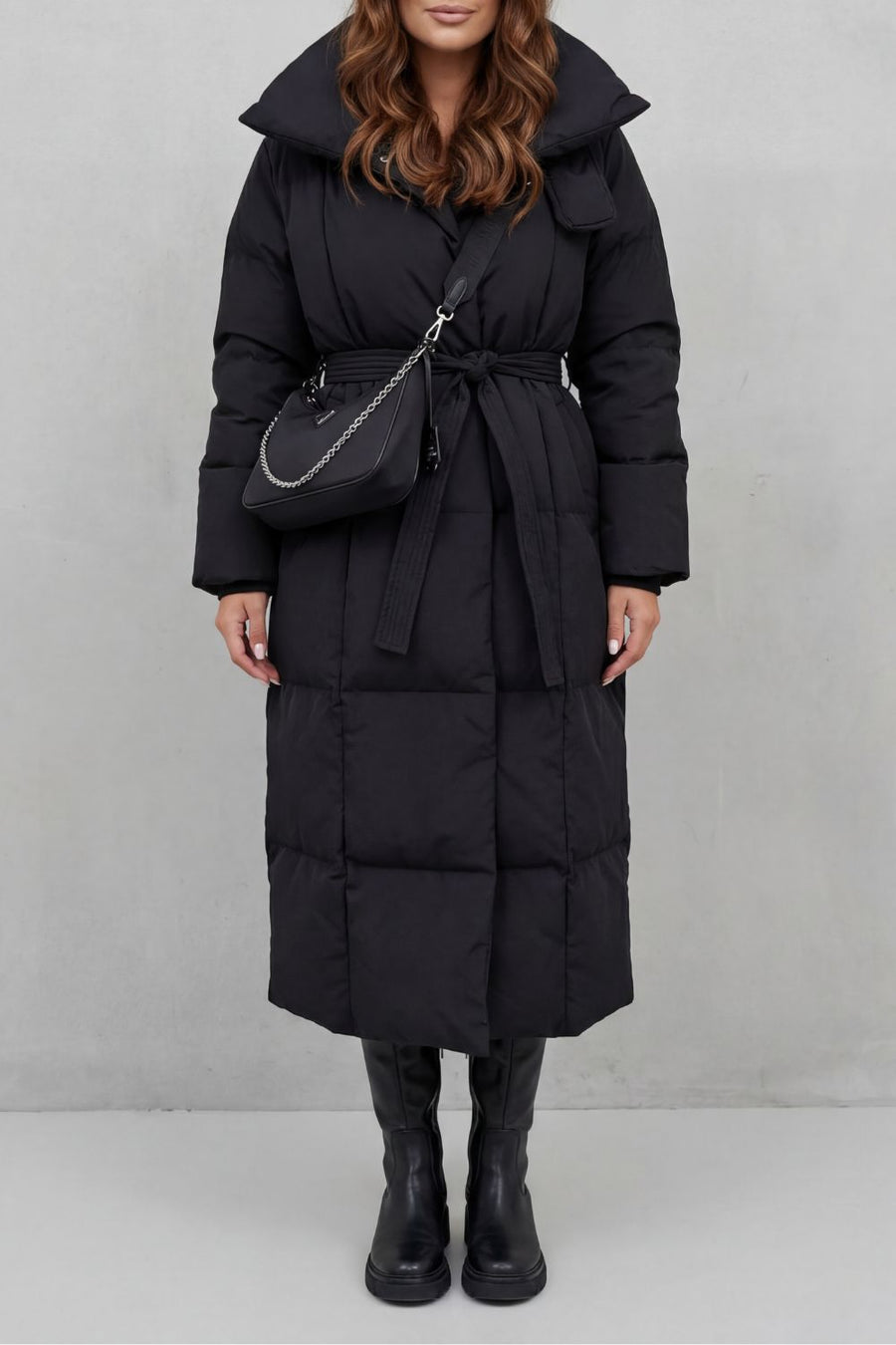 LILIAN | BELTED HOODED LONGLINE PUFFER COAT