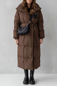 LILIAN | BELTED HOODED LONGLINE PUFFER COAT