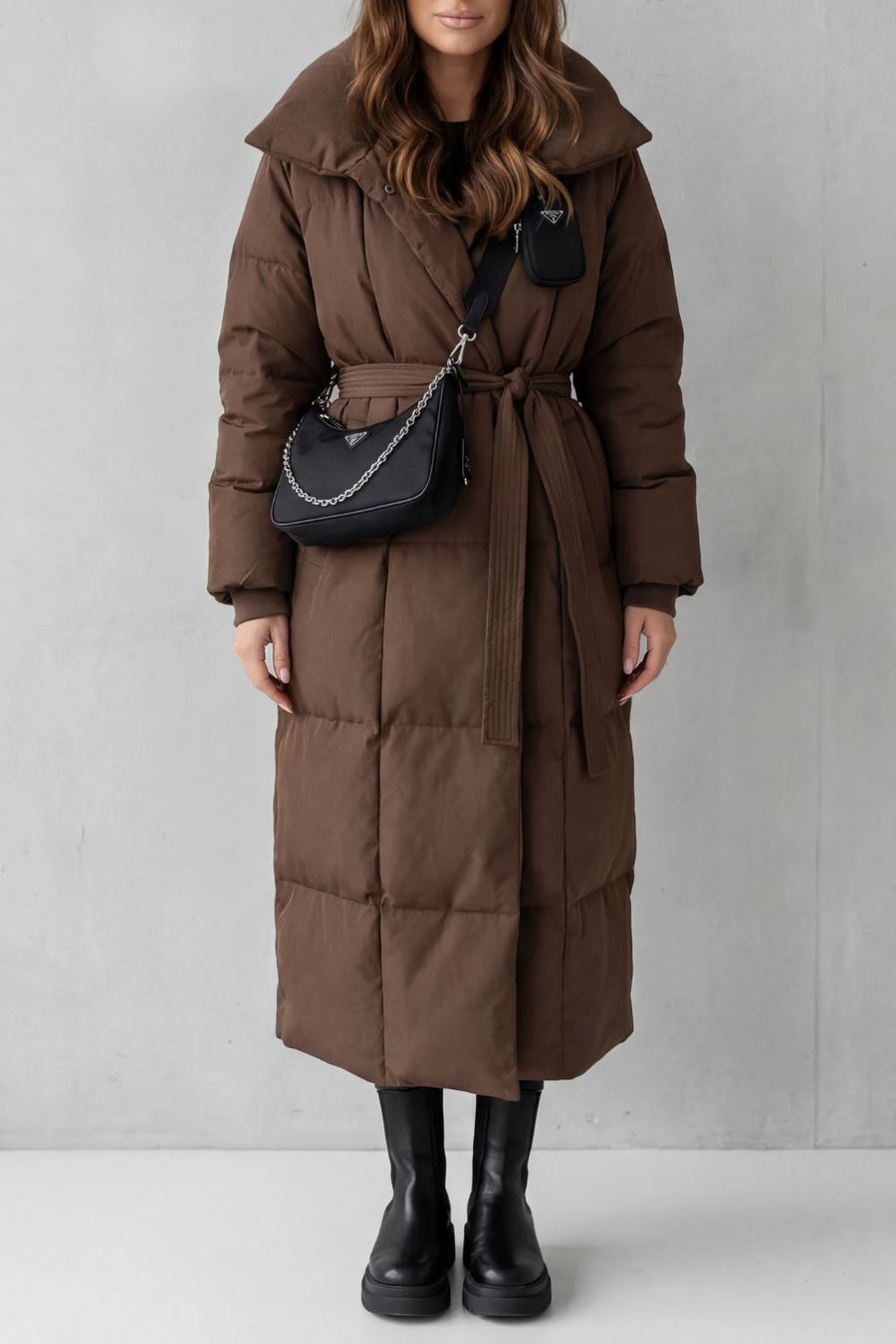 LILIAN | BELTED HOODED LONGLINE PUFFER COAT