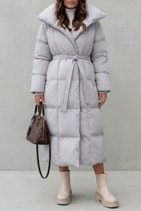 LILIAN | BELTED HOODED LONGLINE PUFFER COAT