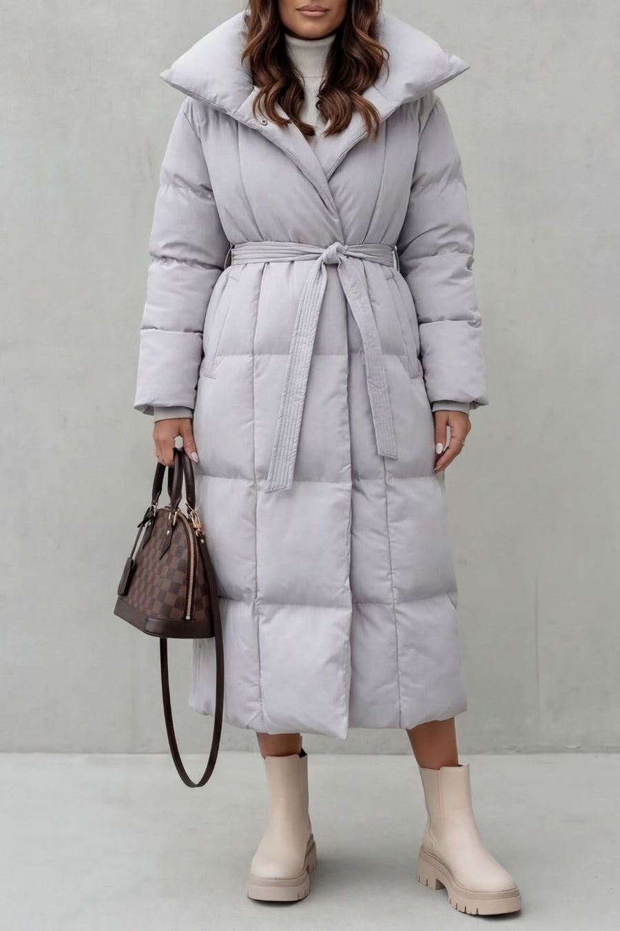 LILIAN | BELTED HOODED LONGLINE PUFFER COAT