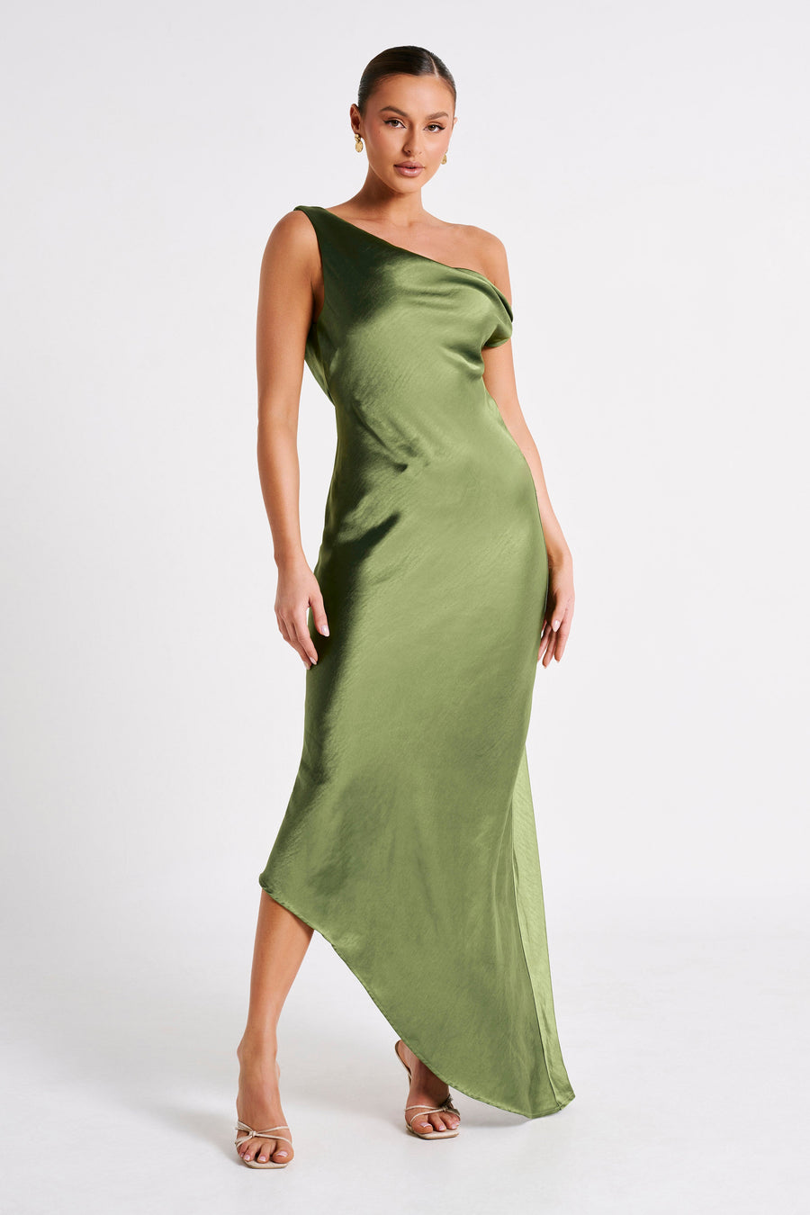 Yvette Asymmetrical Slip Maxi Dress in Emerald