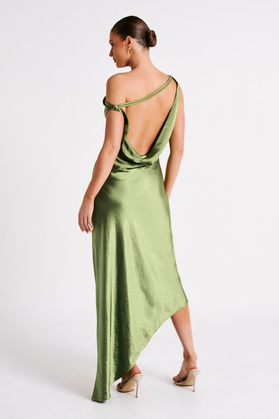 Yvette Asymmetrical Slip Maxi Dress in Emerald