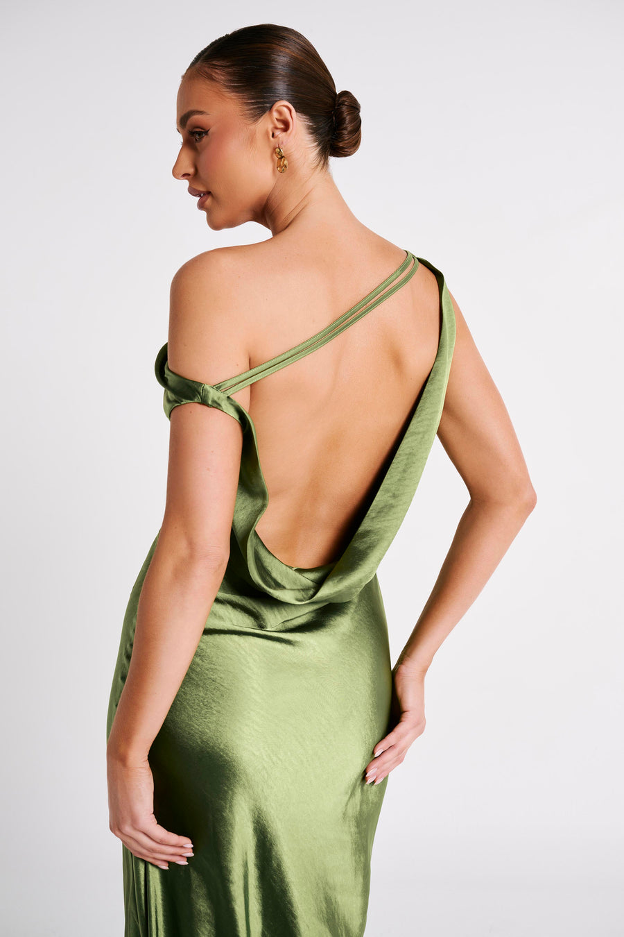 Yvette Asymmetrical Slip Maxi Dress in Emerald