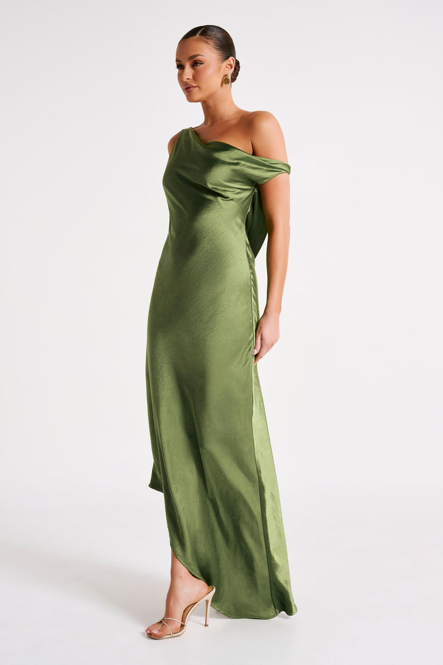 Yvette Asymmetrical Slip Maxi Dress in Emerald