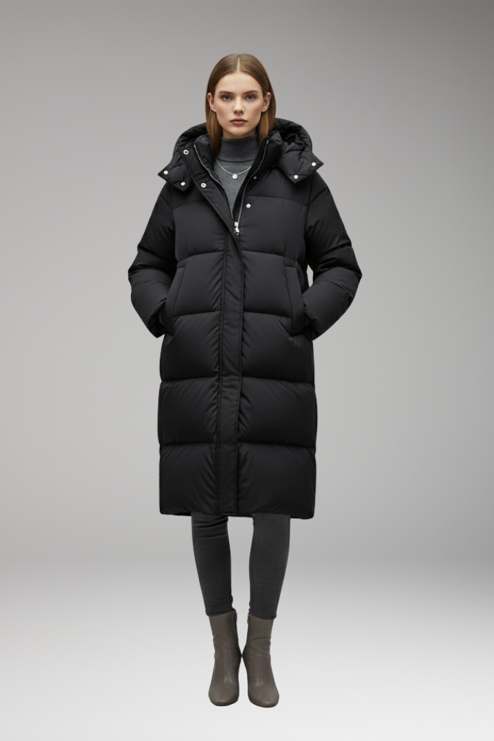 MABEL | LONG QUILTED HOODED PUFFER JACKET