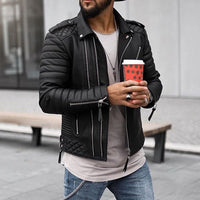 Moritz | Men's Padded Biker Style Zip Leather Jacket