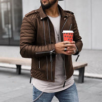 Moritz | Men's Padded Biker Style Zip Leather Jacket