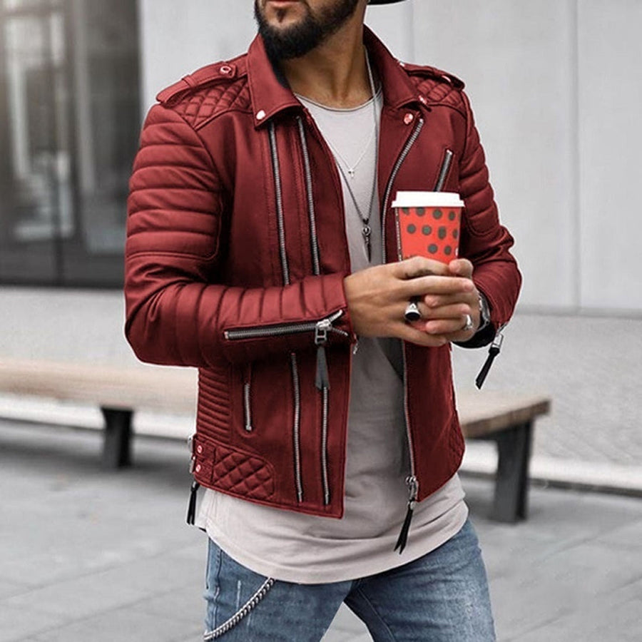 Moritz | Men's Padded Biker Style Zip Leather Jacket