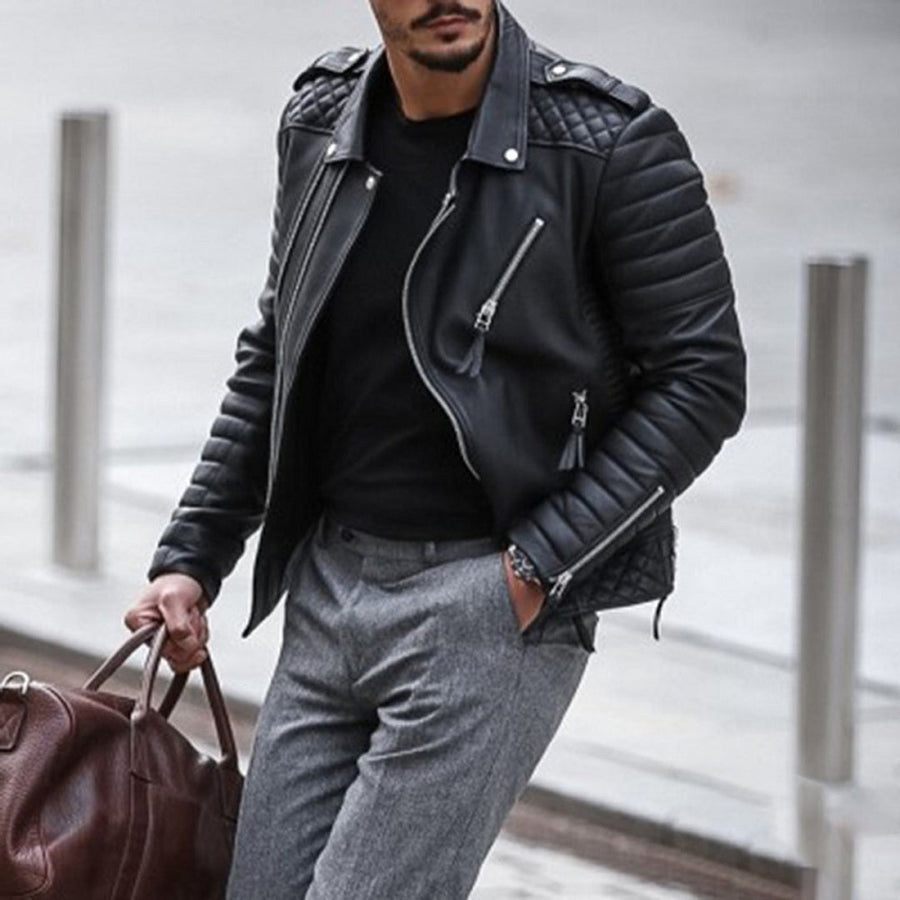 Moritz | Men's Padded Biker Style Zip Leather Jacket