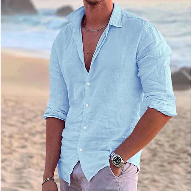 Men's Linen Long Sleeve Shirt - Spring, Summer