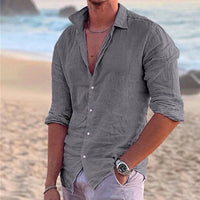 Men's Linen Long Sleeve Shirt - Spring, Summer