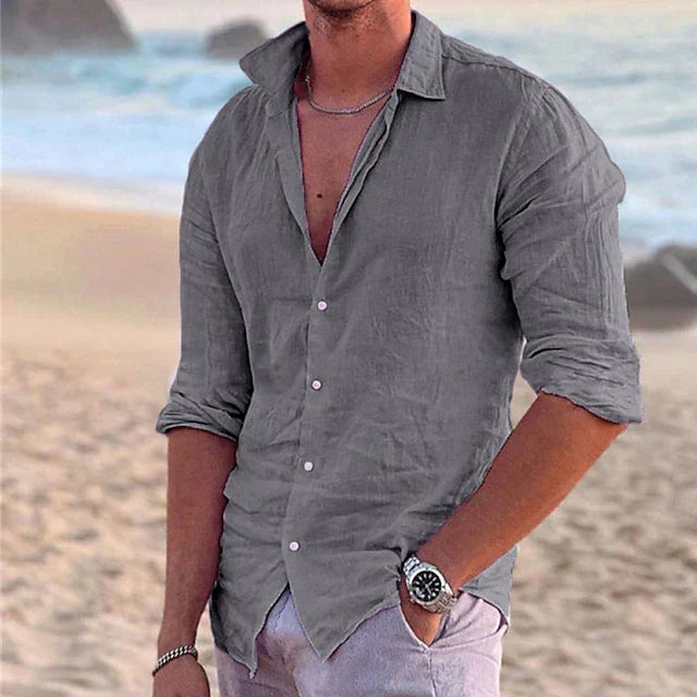 Men's Linen Long Sleeve Shirt - Spring, Summer