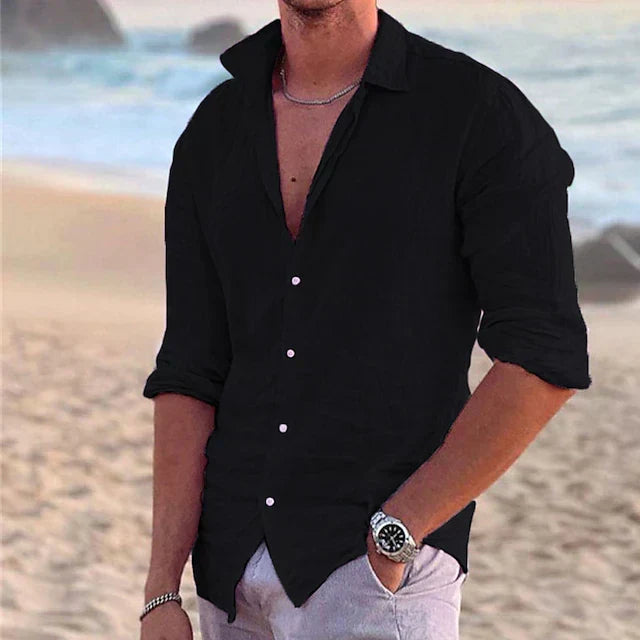 Men's Linen Long Sleeve Shirt - Spring, Summer