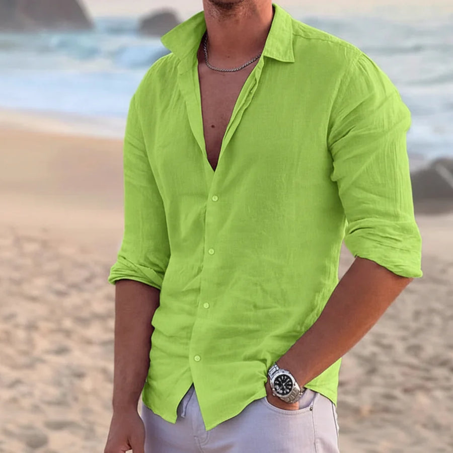 Men's Linen Long Sleeve Shirt - Spring, Summer
