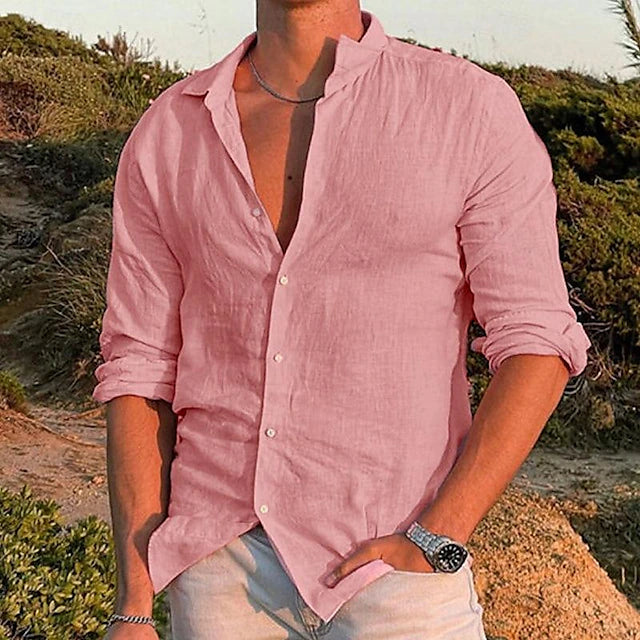 Men's Linen Long Sleeve Shirt - Spring, Summer